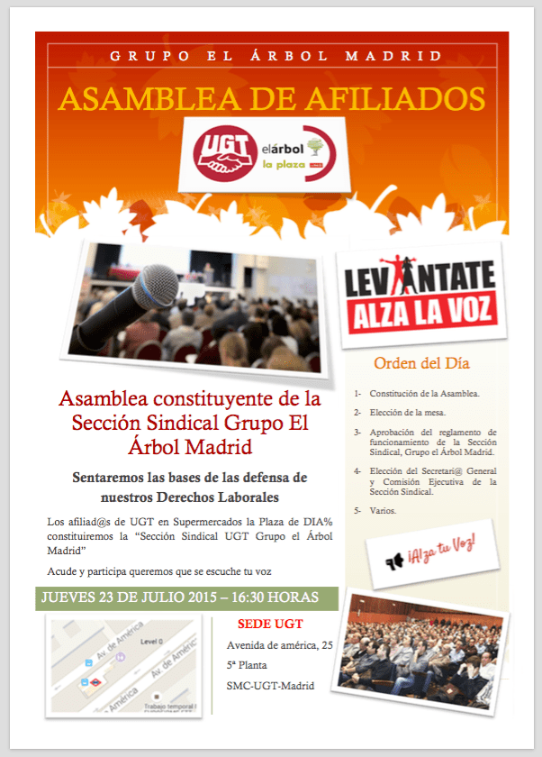 Asamblea constituyente de la Sección Sindical Grupo El Árbol Madrid