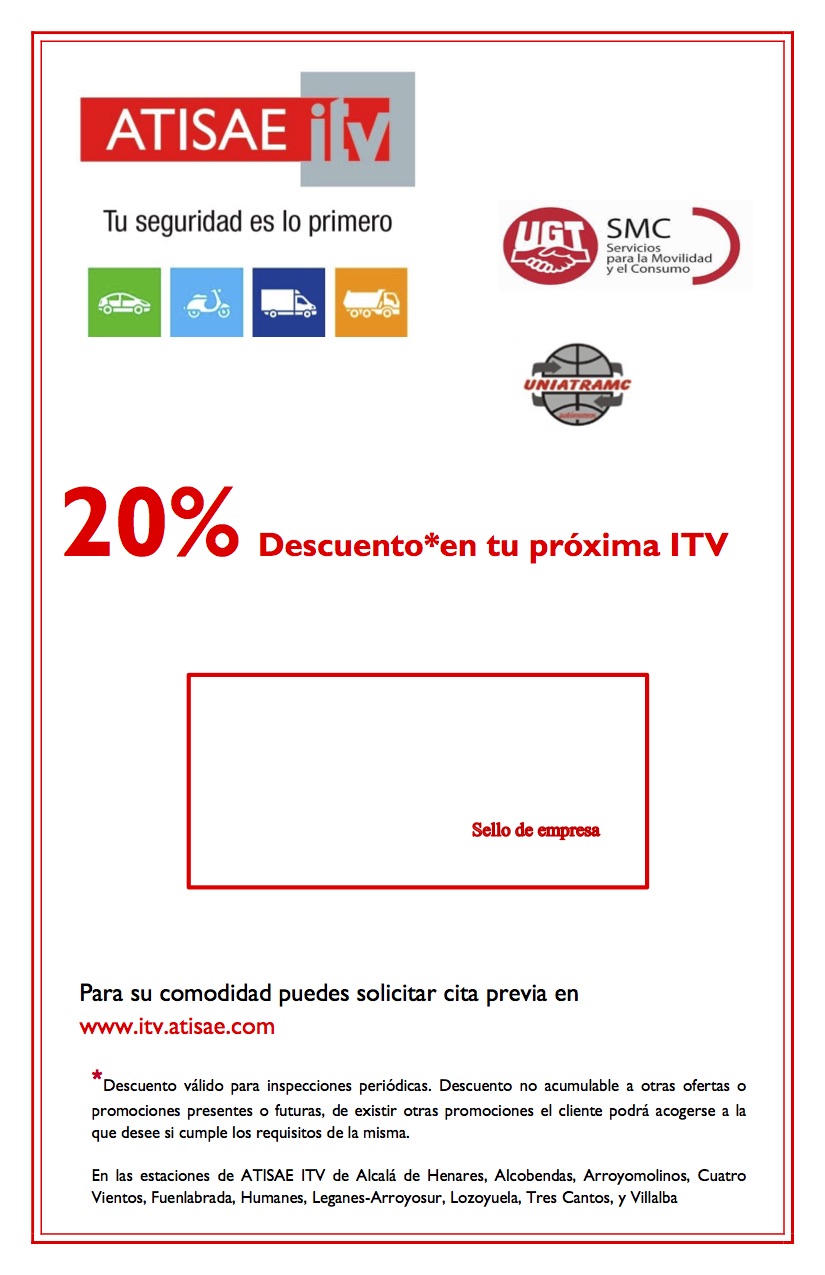 20% de descuento al pasar la ITV a l2s afiliad@s de UGT