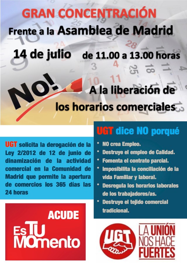 UGT convoca una concentración contra la apertura comercial de los domingos y festivos