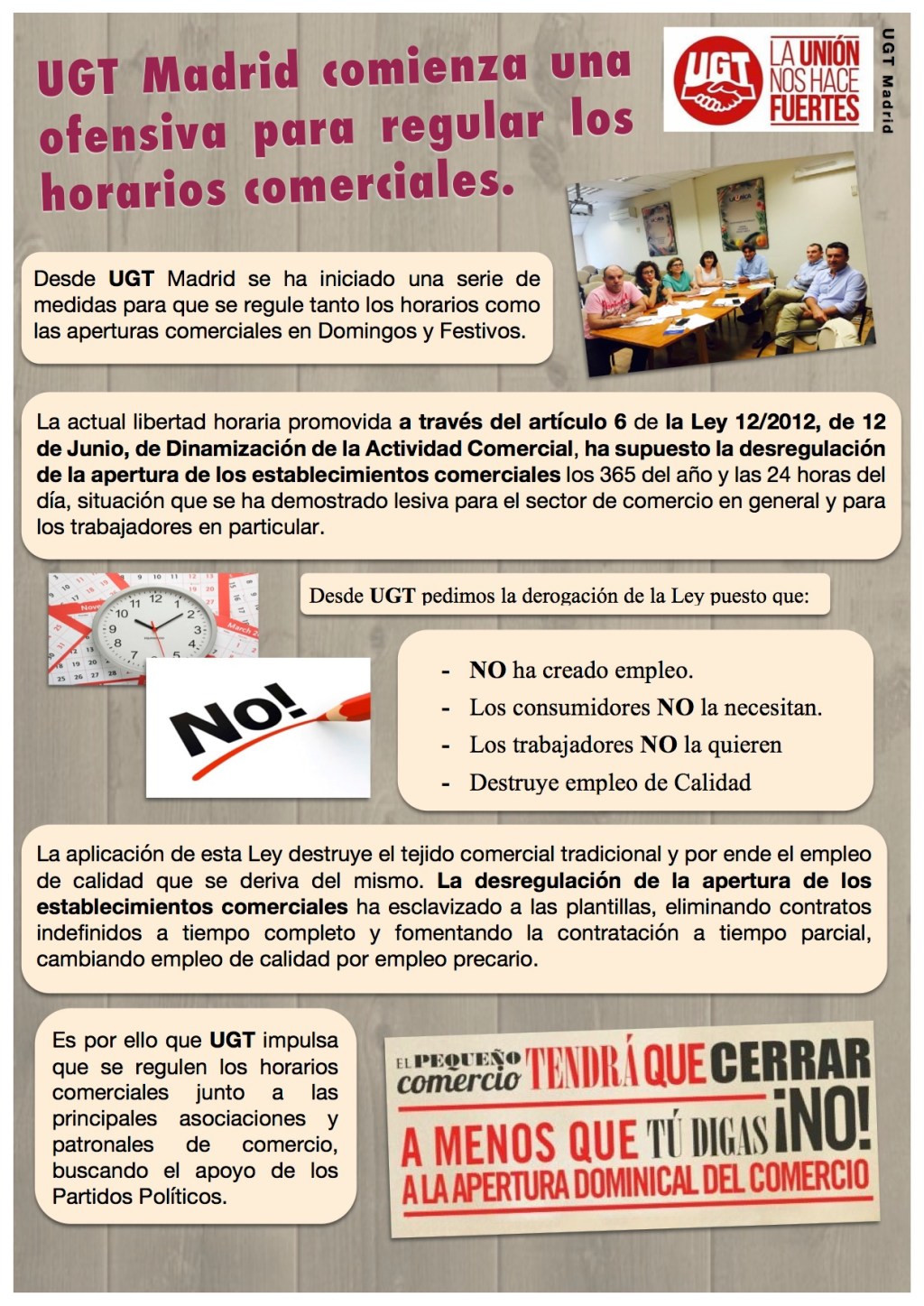 UGT Madrid comienza una ofensiva para regular los horarios comerciales.