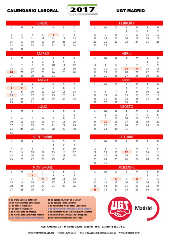 FIESTAS LABORALES DE MADRID PARA EL AÑO 2017