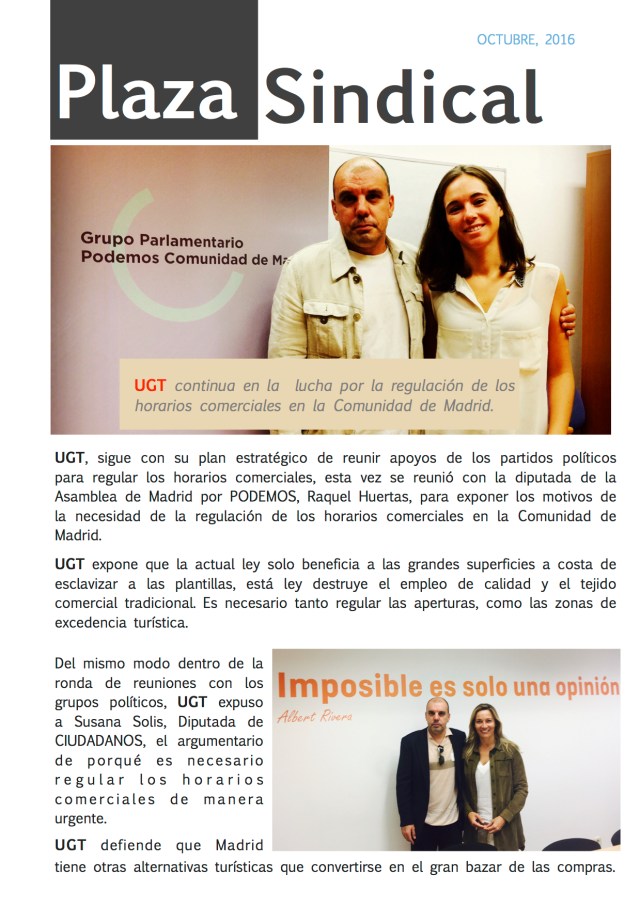 UGT continua en la lucha por la regulación de los horarios comerciales en la Comunidad de Madrid.