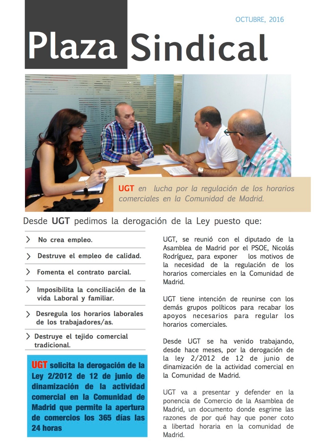 UGT en lucha por la regulación de los horarios comerciales en la Comunidad de Madrid.