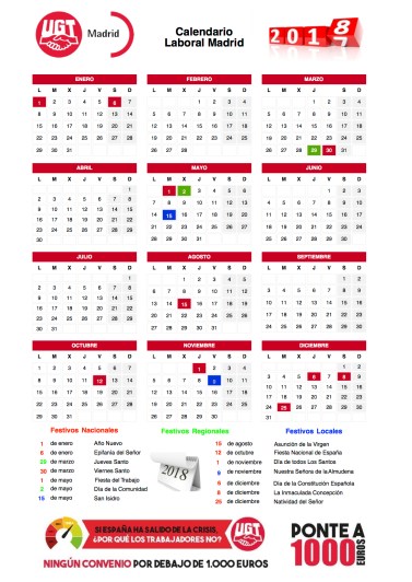 Calendario Laboral 2018 Comunidad de Madrid.