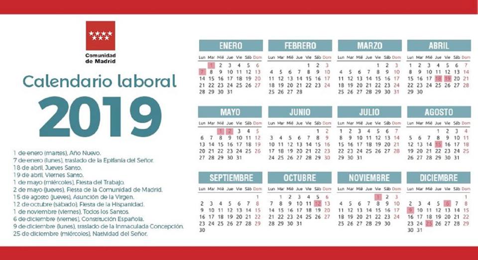 Calendario laboral de 2019 Comunidad de Madrid