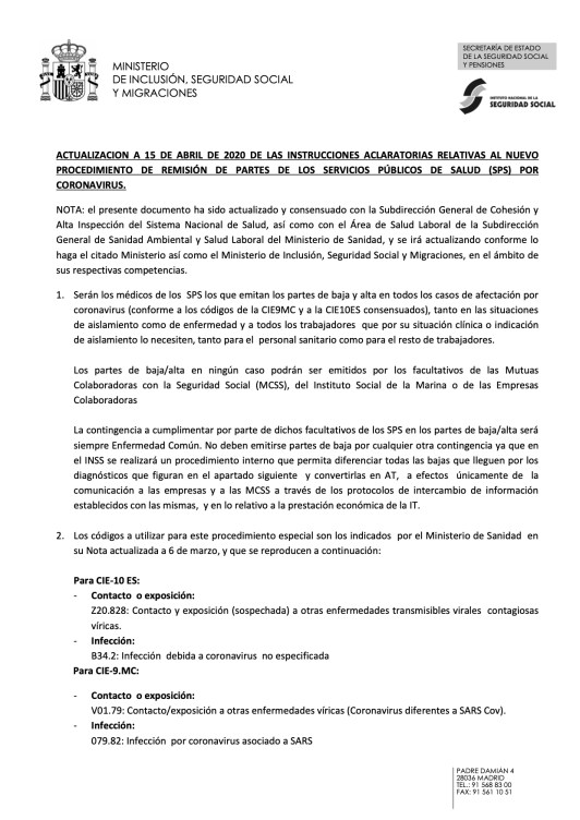 ACTUALIZACION A 15 DE ABRIL DE 2020 DE LAS INSTRUCCIONES ACLARATORIAS RELATIVAS AL NUEVO PROCEDIMIENTO DE REMISIÓN DE PARTES DE LOS SERVICIOS PÚBLICOS DE SALUD (SPS) POR CORONAVIRUS.