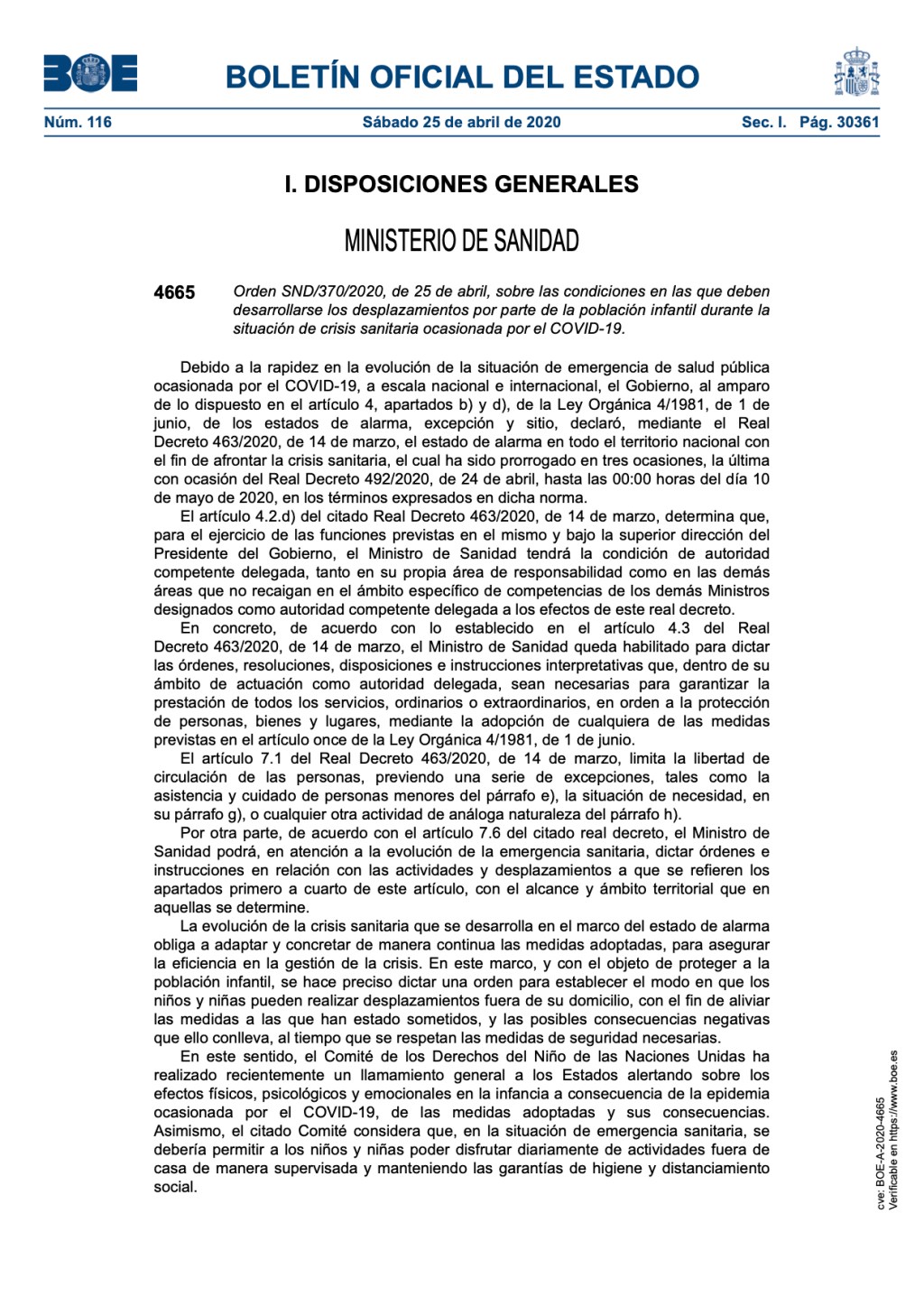 Condiciones en las que deben desarrollarse los desplazamientos por parte de la población infantil durante la situación de crisis sanitaria ocasionada por el COVID-19.