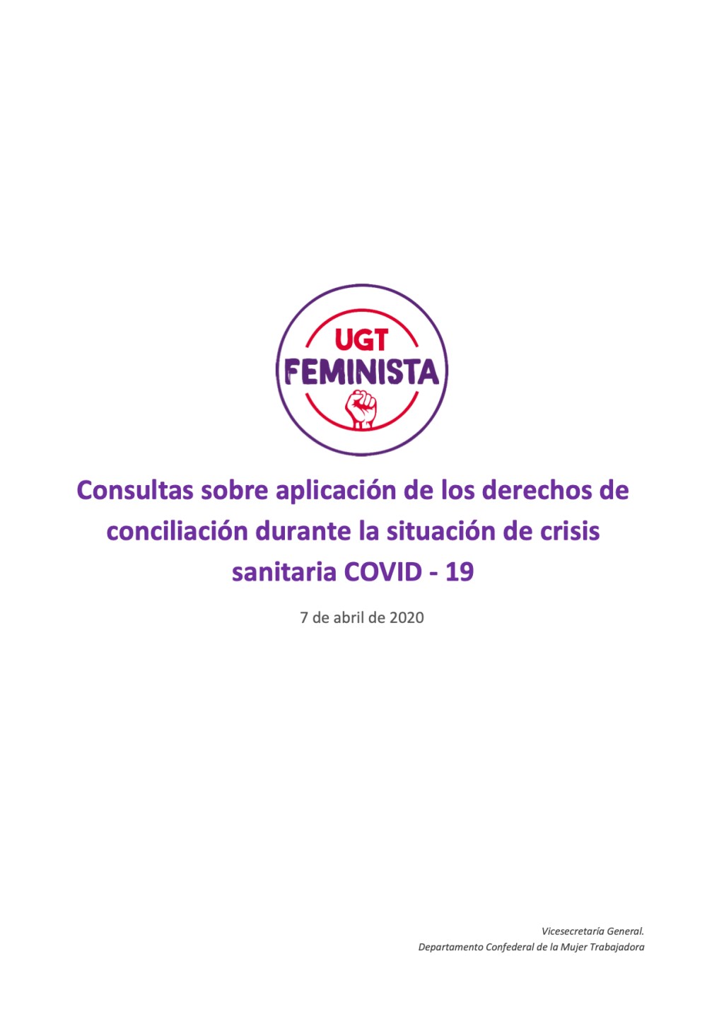 Guía de consultas sobre aplicación de los derechos de conciliación durante la situación de crisis sanitaria COVID - 19