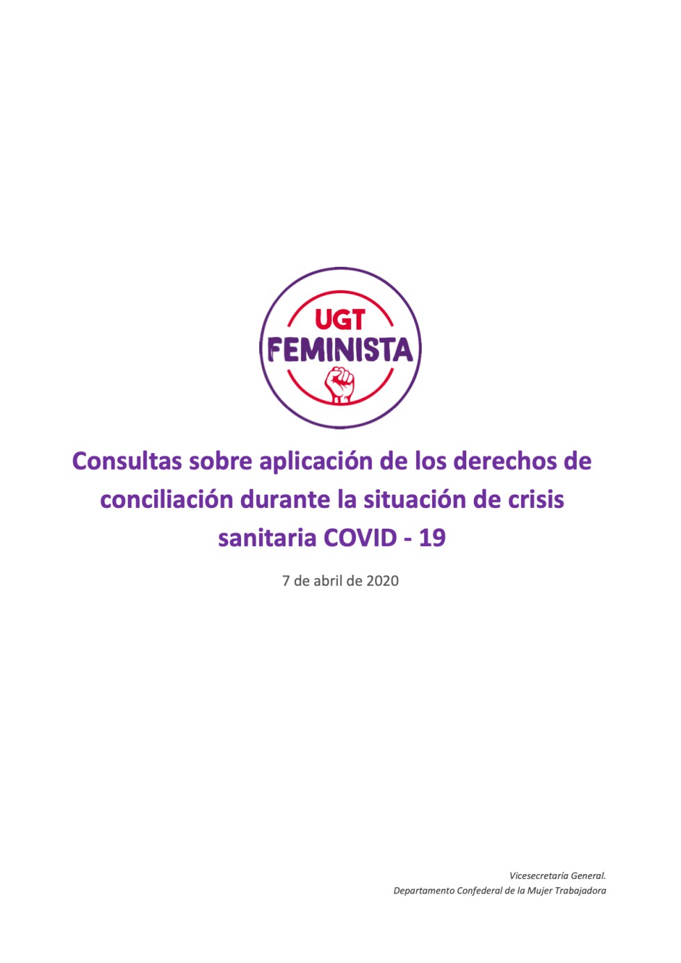 Guía de consultas sobre aplicación de los derechos de conciliación durante la situación de crisis sanitaria COVID - 19