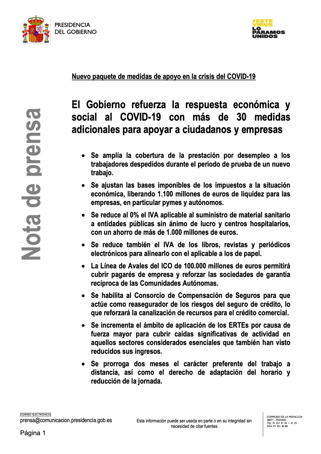 Nuevo paquete de medidas de apoyo en la crisis del COVID-19