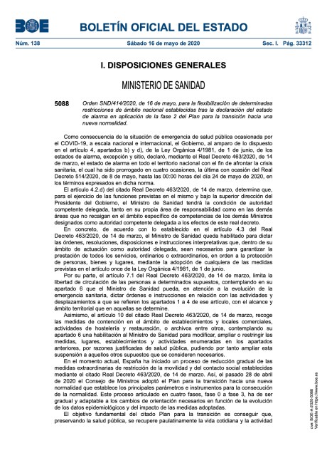 flexibilización de determinadas restricciones de ámbito nacional establecidas tras la declaración del estado de alarma