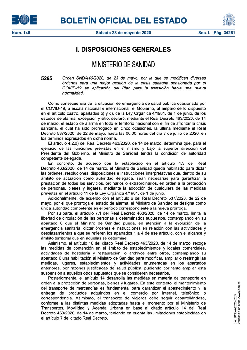 Modificaciones para la transición hacia una nueva normalidad.