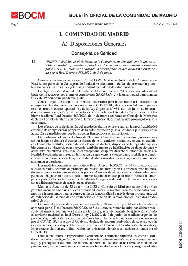 Medidas preventivas para hacer frente a la crisis sanitaria ocasionada por el COVID-19 una vez finalizada la prórroga del estado de alarma.