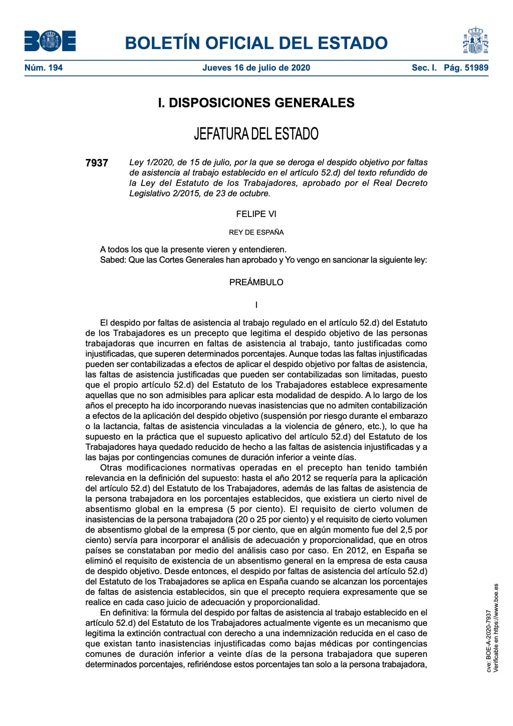 Se deroga el despido objetivo por faltas de asistencia al trabajo.