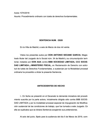 Sentencia Juzgado Social 34 Madrid 1074-2018