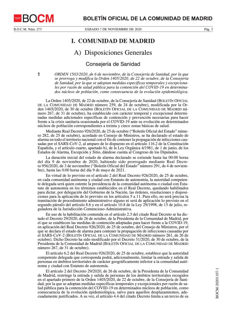 Medidas específicas temporales y excepcionales por razón de salud pública para la contención del COVID-19 en determinados núcleos de población