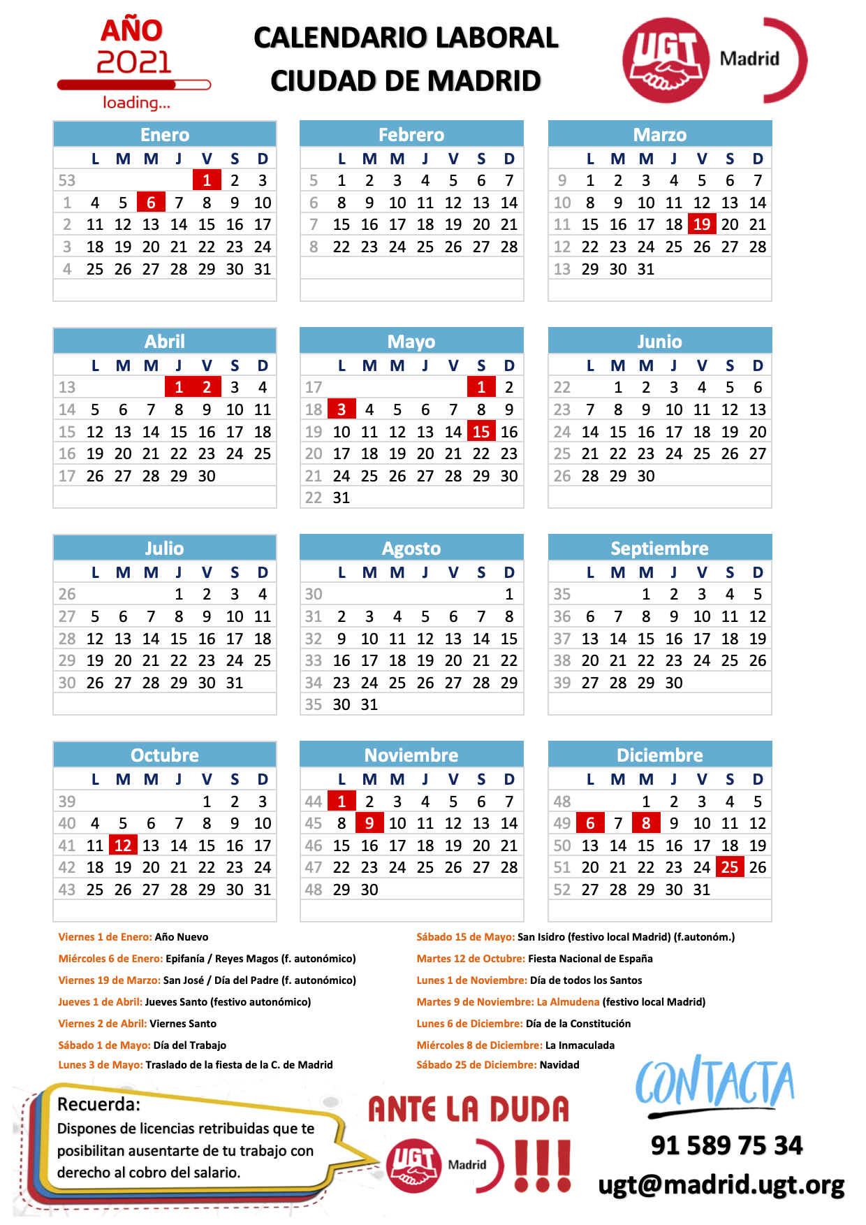 Calendario Ciudad de Madrid