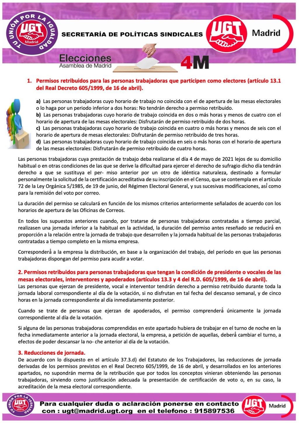 PERMISOS RETRIBUIDOS ELECCIONES AUTONÓMICAS 4 DE MAYO DE 2021
