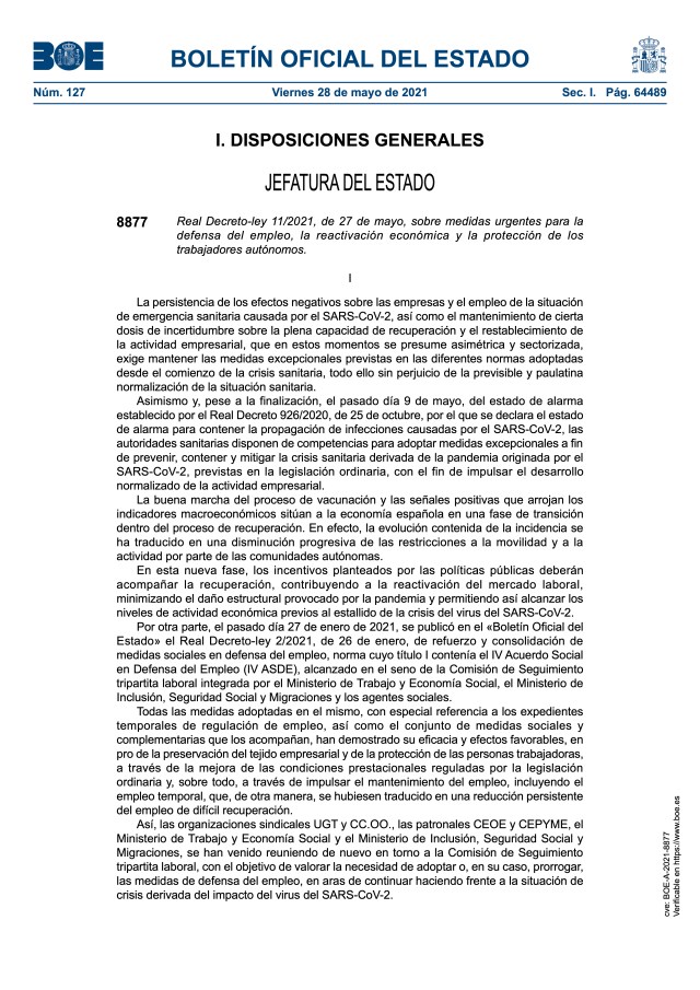 MEDIDAS URGENTES PARA LA DEFENSA DEL EMPLEO, LA REACTIVACIÓN ECONÓMICA Y LA PROTECCIÓN DE LOS TRABAJADORES AUTÓNOMOS