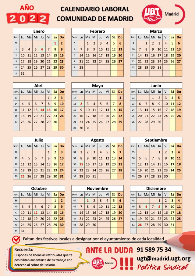 📆 Calendario LABORAL 2022 👉 Comunidad de Madrid