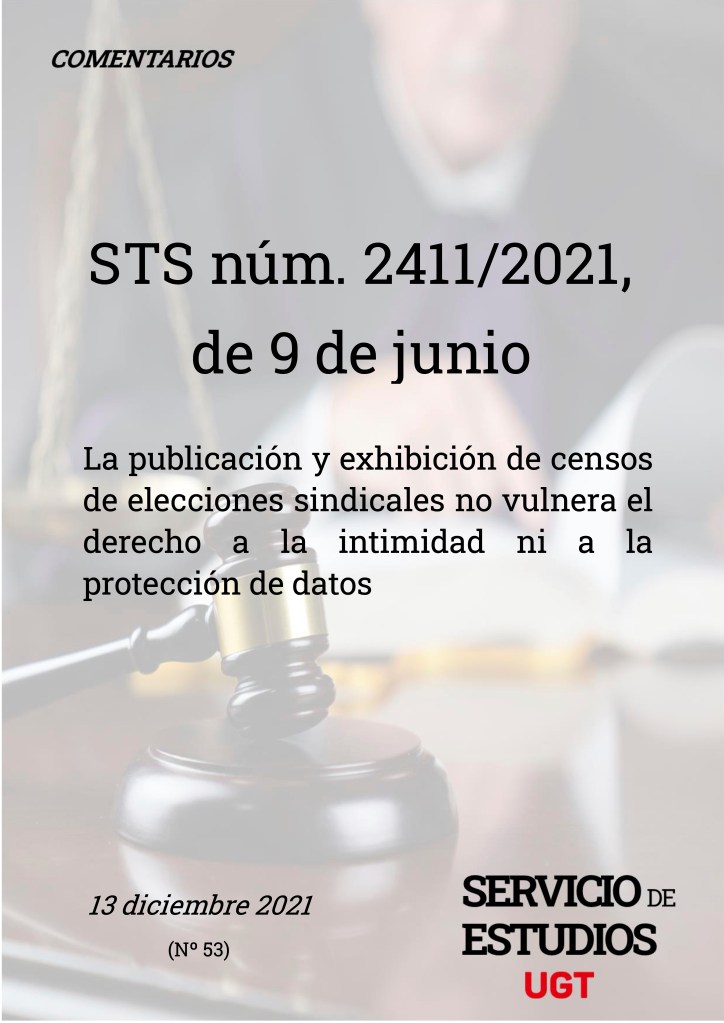 La publicación y exhibición de censos de elecciones sindicales no vulnera el SUCESIÓN DE EMPRESAS Y derecho a la intimidad ni a la OBLIGACIÓN DE SUBROGACIÓN. protección de datos