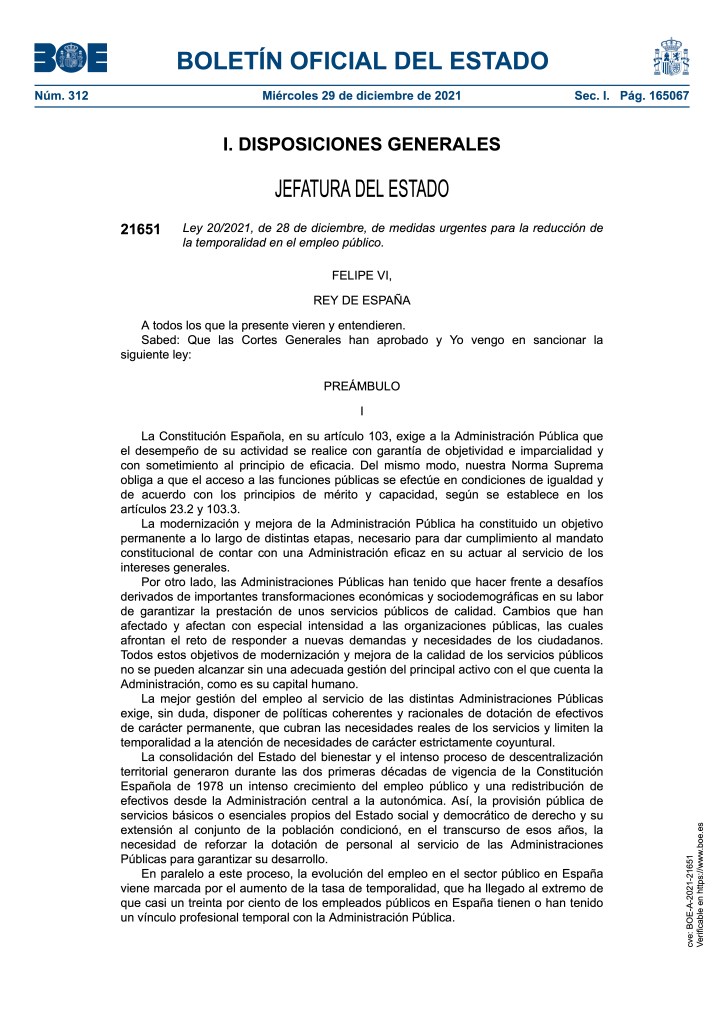 Medidas urgentes para la reducción de la temporalidad en el empleo público.