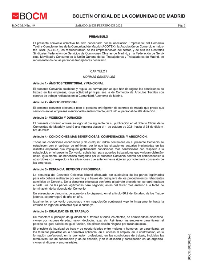 Convenio Colectivo del Sector de Comercio Textil MADRID