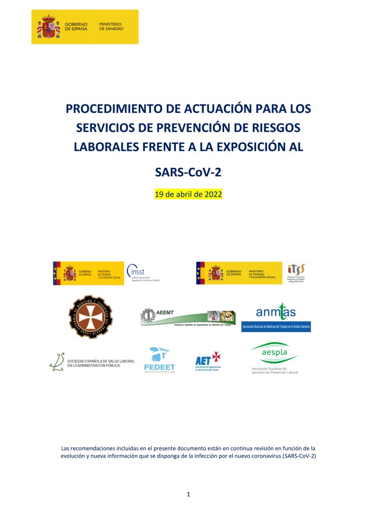 📌 PROCEDIMIENTO DE ACTUACIÓN PARA LOS SERVICIOS DE PREVENCIÓN DE RIESGOS LABORALES 👉 FRENTE A LA EXPOSICIÓN AL SARS-CoV-2.