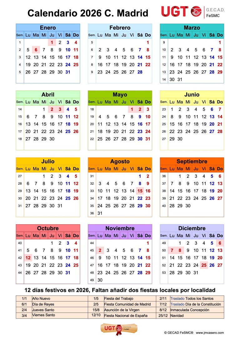 Calendario Laboral Comunidad de Madrid 2026 – GECAD